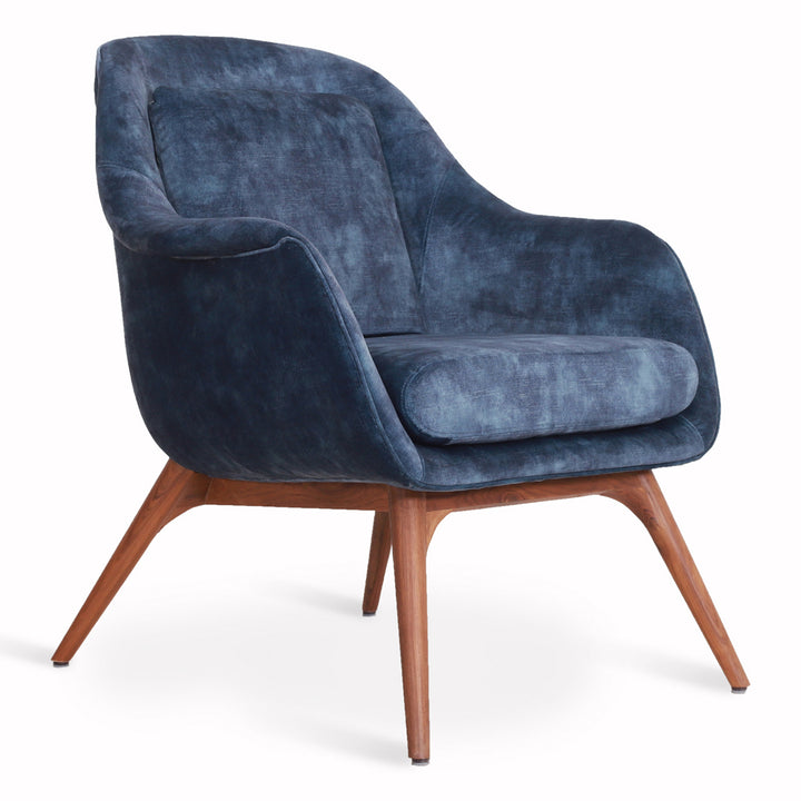 Nefis - Teakwood Lounge Chair with Blue Velvet