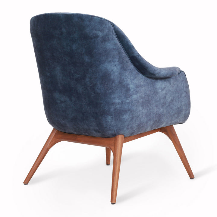 Nefis - Teakwood Lounge Chair with Blue Velvet