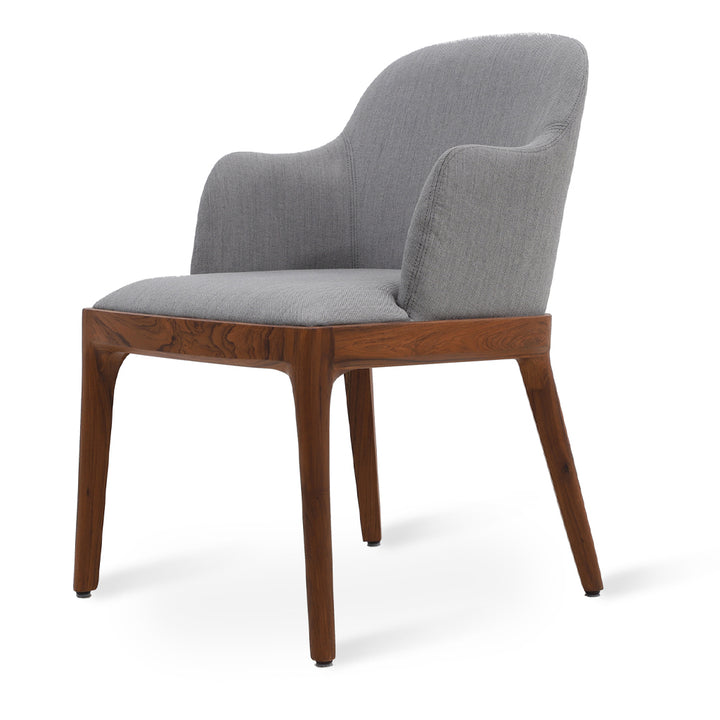 Ozlu - Teakwood Dining Chair with Grey Fabric