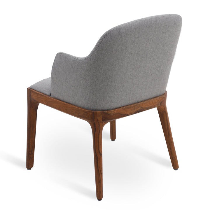 Ozlu - Teakwood Dining Chair with Grey Fabric