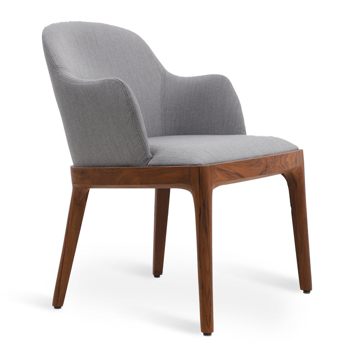 Ozlu - Teakwood Dining Chair with Grey Fabric