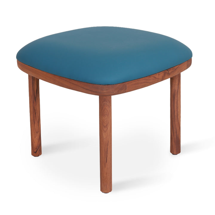 Pall - Teakwood Footstool with Blue Leatherette