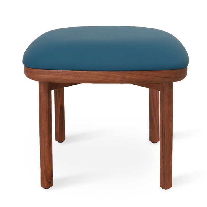 Pall - Teakwood Footstool with Blue Leatherette