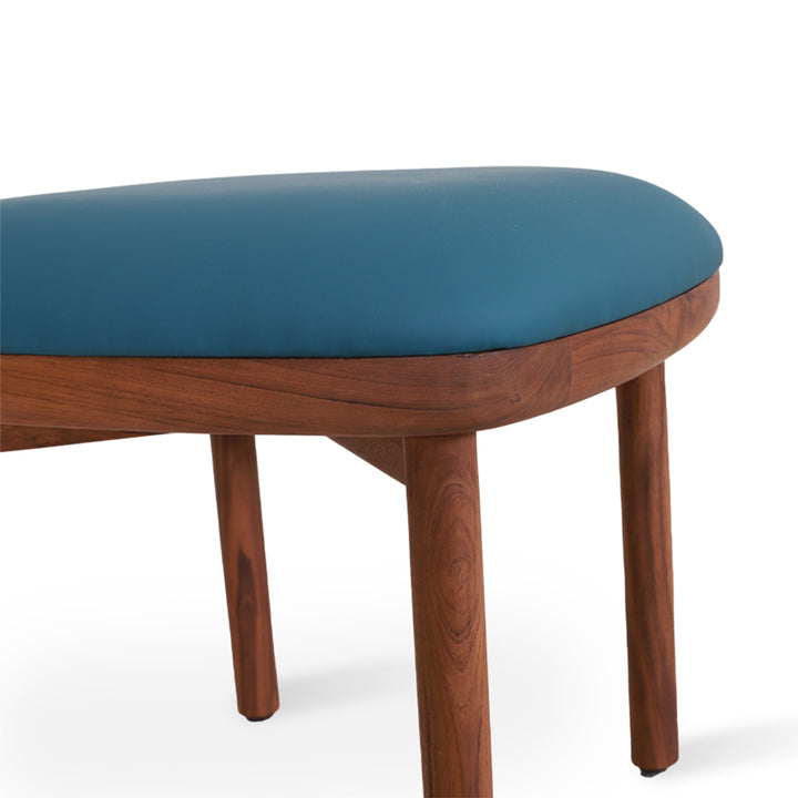 Pall - Teakwood Footstool with Blue Leatherette