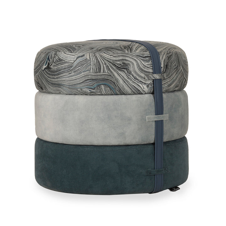 Pouffe - Round Ottoman with Green Fabric