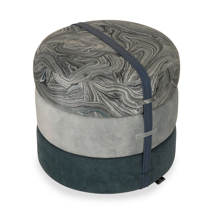 Pouffe - Round Ottoman with Green Fabric