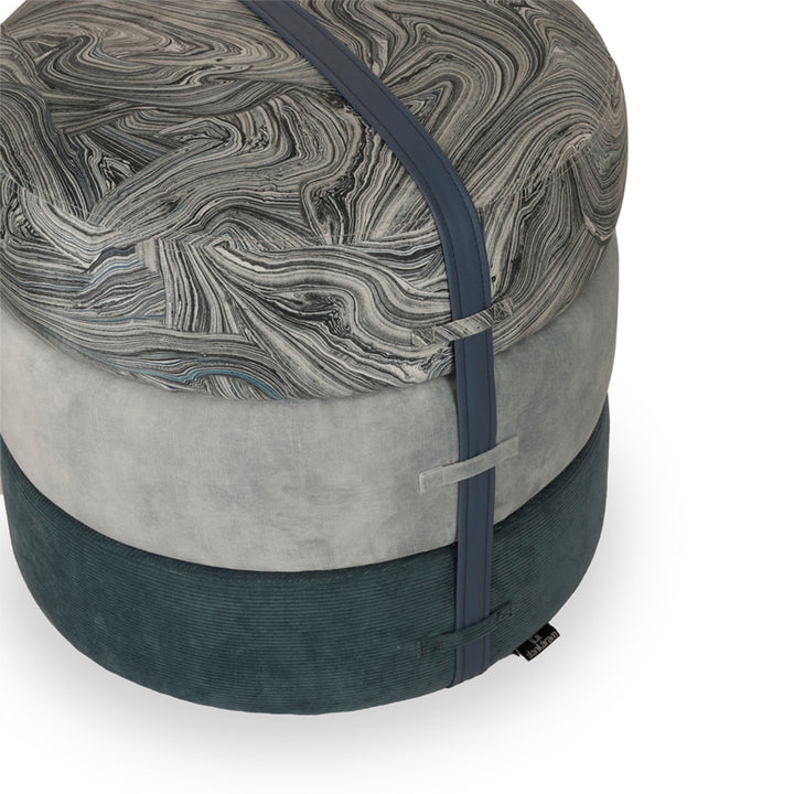 Pouffe - Round Ottoman with Green Fabric