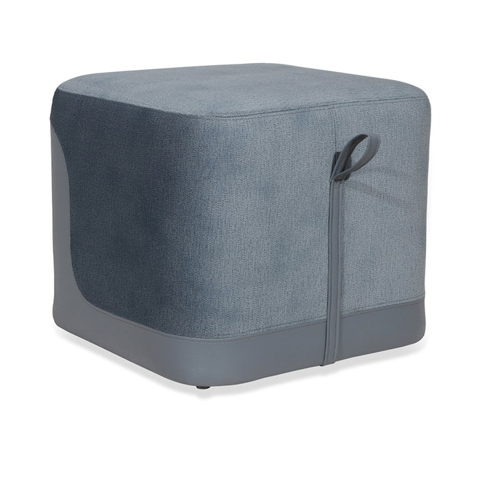 Pouffe - Square Ottoman with Grey Leatherette and Fabric