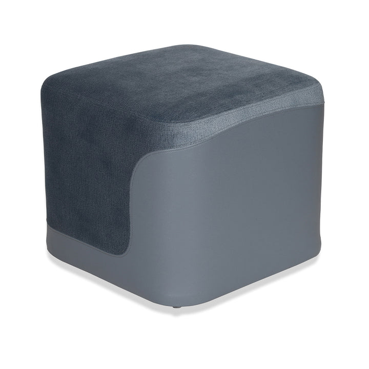Pouffe - Square Ottoman with Grey Leatherette and Fabric