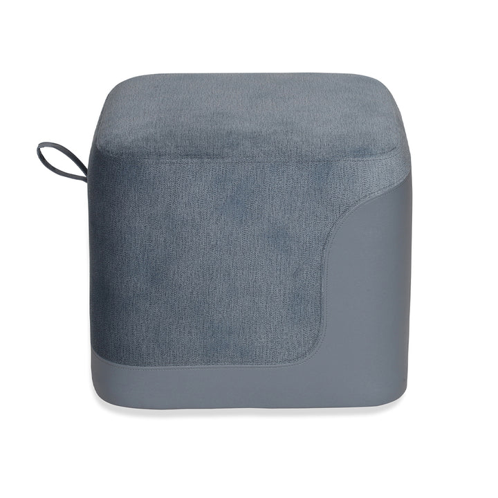 Pouffe - Square Ottoman with Grey Leatherette and Fabric