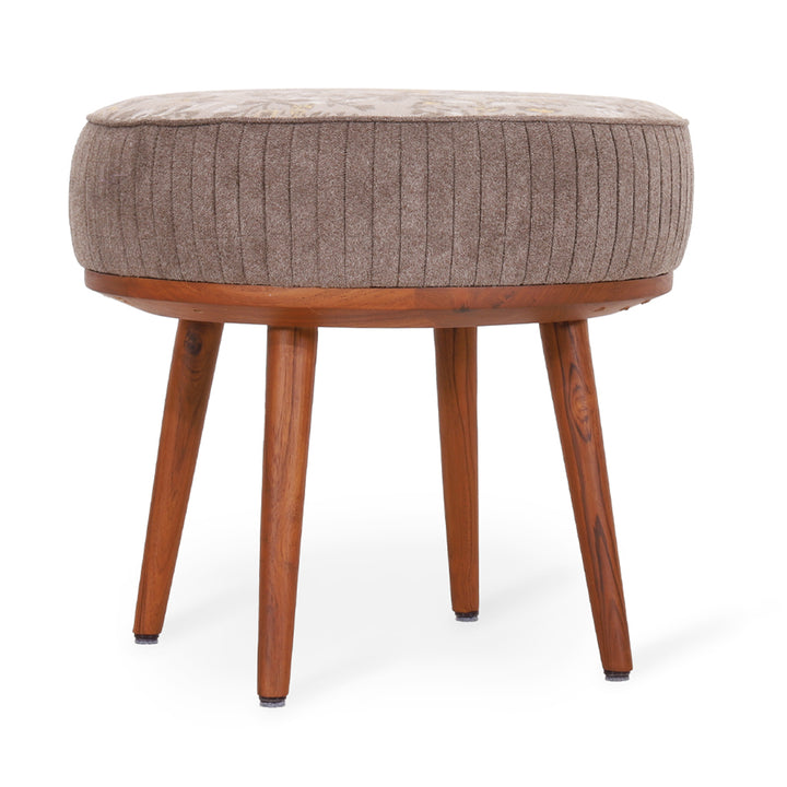 Zoya - Teakwood Round Ottoman with Dust Palette Fabric