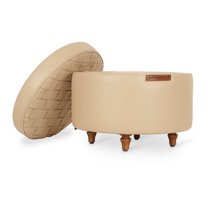 Dold - Teakwood Ottoman with Beige Lether