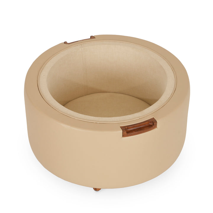 Dold - Teakwood Ottoman with Beige Lether