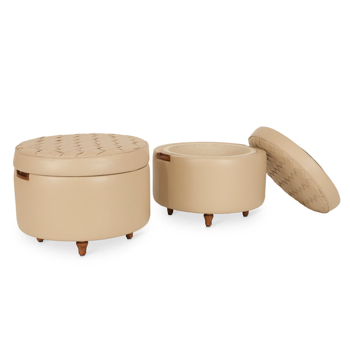 Dold - Teakwood Ottoman with Beige Lether