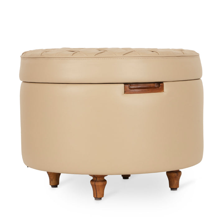 Dold - Teakwood Ottoman with Beige Lether