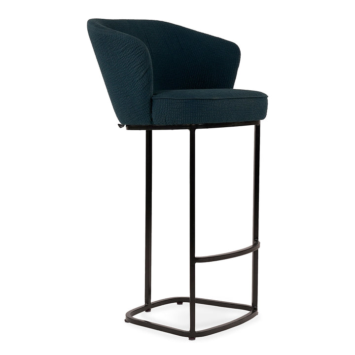 Qiya - Metal High / Bar Chair with Blue fabric