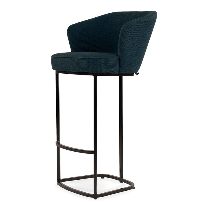 Qiya - Metal High / Bar Chair with Blue fabric