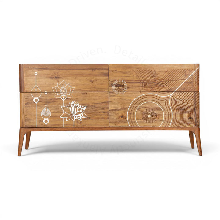 Zen - Teak Storage Unit, White Artwork | Alankaram