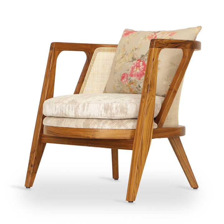 Ringi - Lounge Chair with White, Cream Printed Fabric
