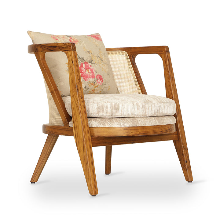 Ringi - Lounge Chair with White, Cream Printed Fabric