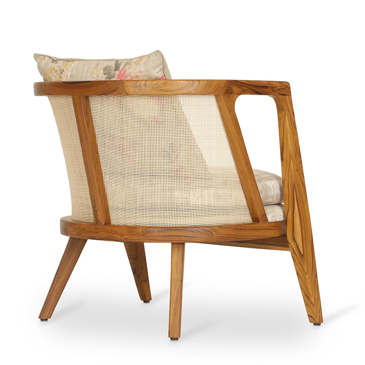Ringi - Lounge Chair with White, Cream Printed Fabric