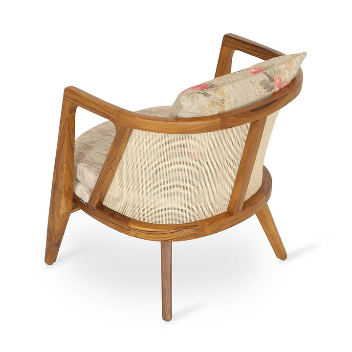 Ringi - Lounge Chair with White, Cream Printed Fabric