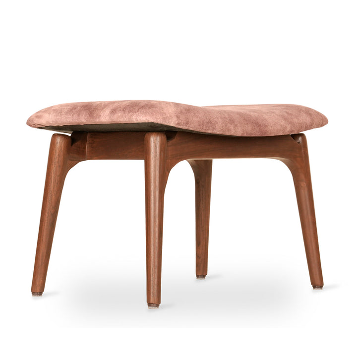 Ruru - Teakwood Footstool with Salmon Pink Fabric