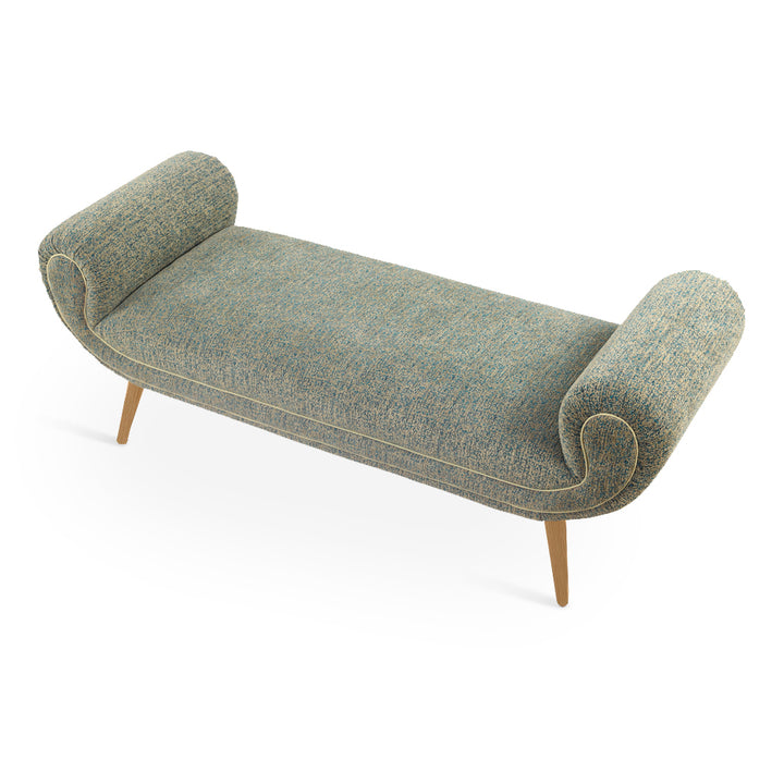 Santai - Solidwood Bench with Green Printed Fabric