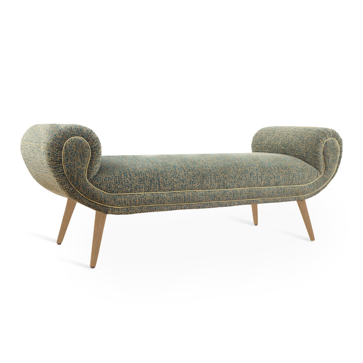 Santai - Solidwood Bench with Green Printed Fabric