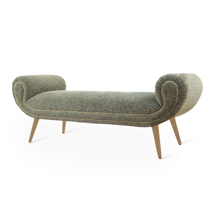 Santai - Solidwood Bench with Green Printed Fabric