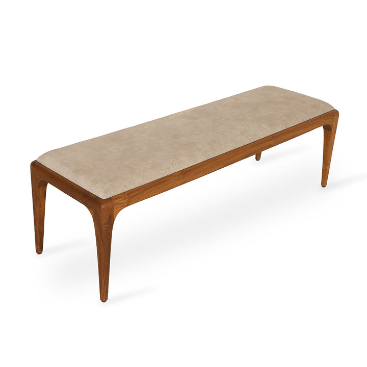 Sira - Teakwood Bench with Beige Fabric