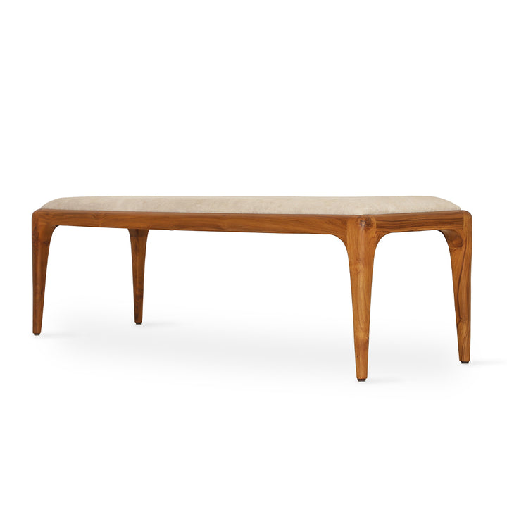 Sira - Teakwood Bench with Beige Fabric