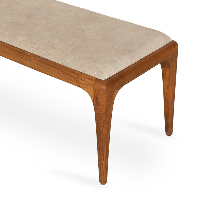 Sira - Teakwood Bench with Beige Fabric