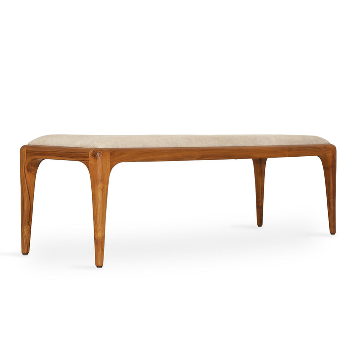 Sira - Teakwood Bench with Beige Fabric