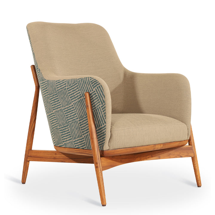 Syva - Lounge Chair with Olive Green, Blue Printed Fabric