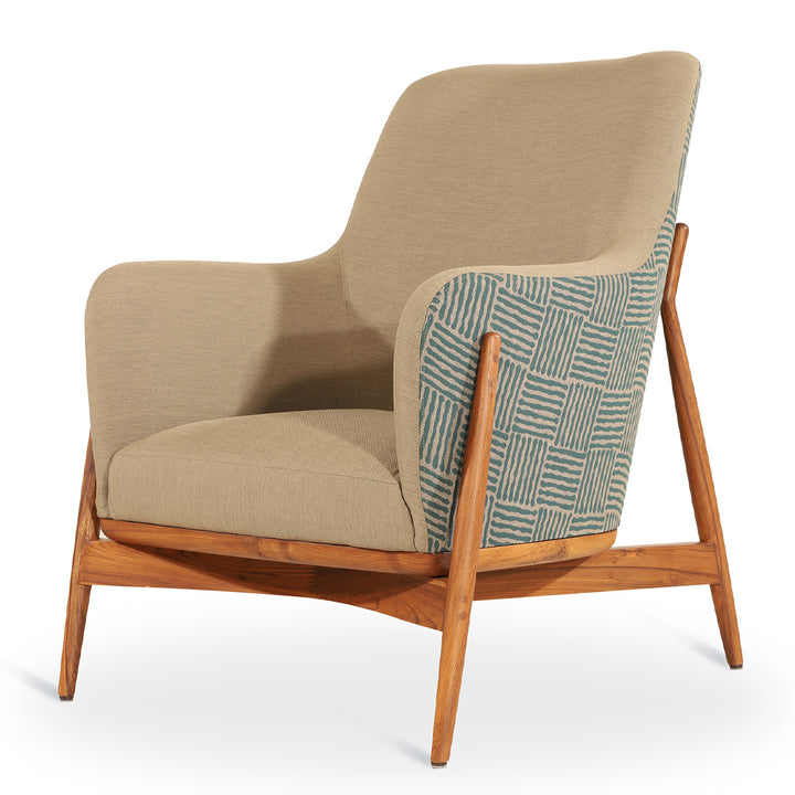 Syva - Lounge Chair with Olive Green, Blue Printed Fabric