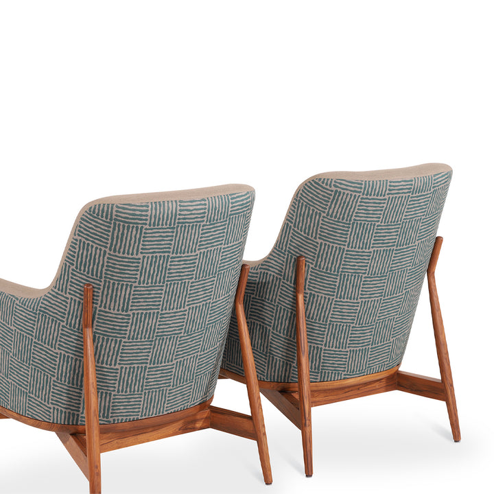 Syva - Lounge Chair with Olive Green, Blue Printed Fabric