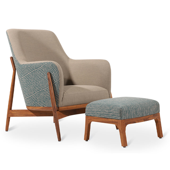 Syva - Lounge Chair with Olive Green, Blue Printed Fabric