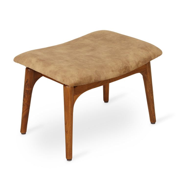 Ruru - Teakwood Footstool with Yellow Fabric