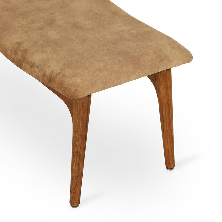 Ruru - Teakwood Footstool with Yellow Fabric