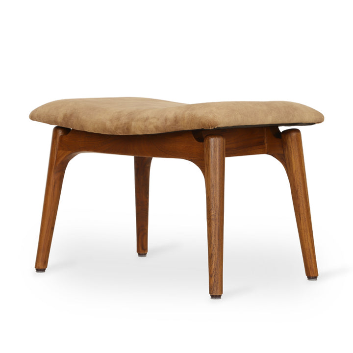Ruru - Teakwood Footstool with Yellow Fabric