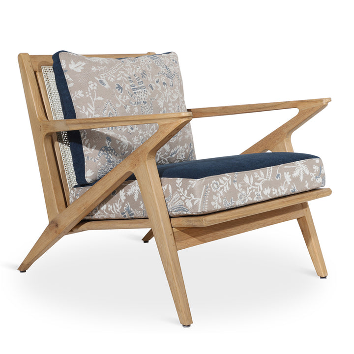 Z-Chair - Lounge Chair with Blue, Printed Fabric