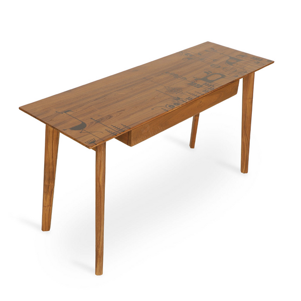 Ajji - Teak Study Table, Black Art work