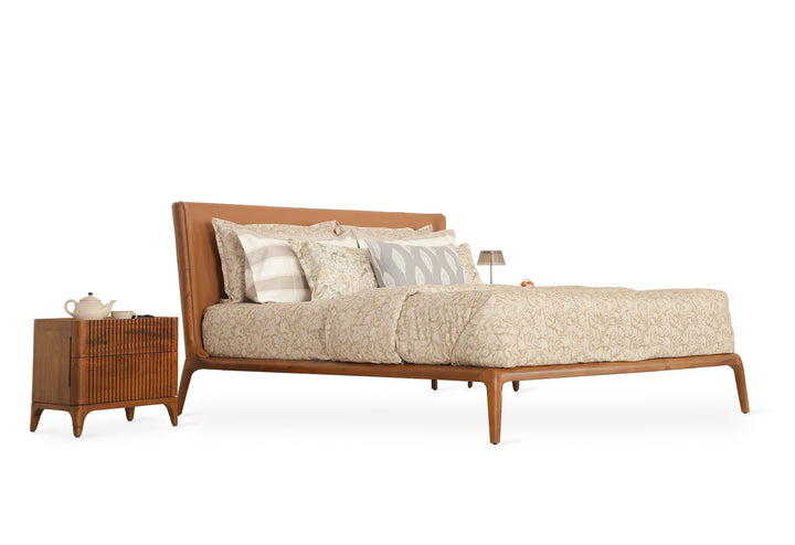 Nillyn - Teak King Size Bed with Tan Leather, Beds - Alankaram