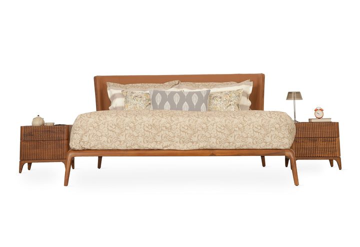 Nillyn - Teak King Size Bed with Tan Leather, Beds - Alankaram
