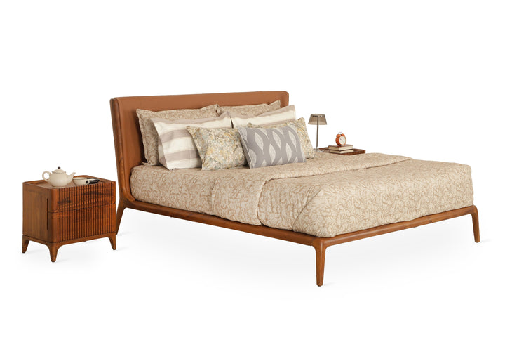 Nillyn - Teak King Size Bed with Tan Leather, Beds - Alankaram