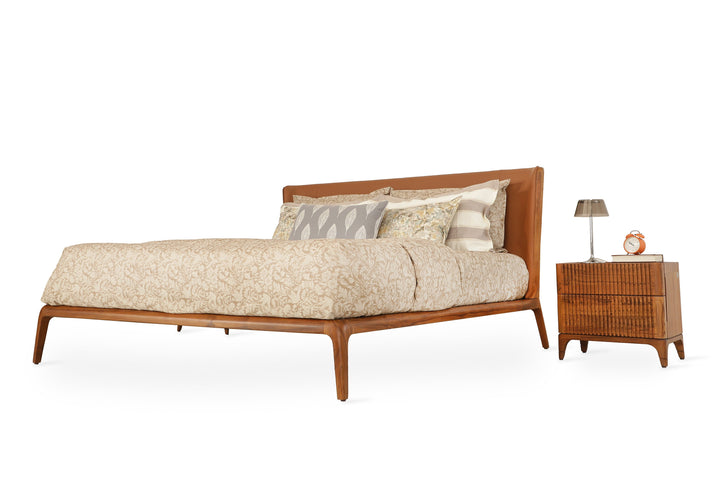 Nillyn - Teak King Size Bed with Tan Leather, Beds - Alankaram
