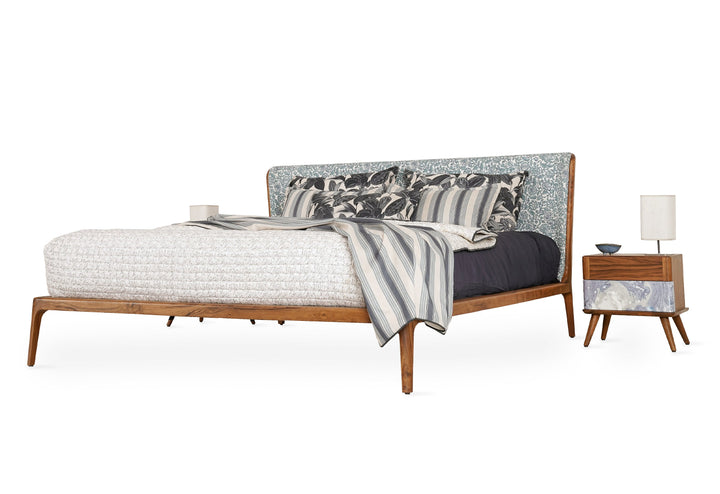 Nillyn - Teak Super King Size Bed with Floral Upholstery, Beds - Alankaram