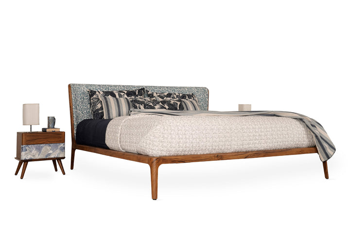 Nillyn - Teak Super King Size Bed with Floral Upholstery, Beds - Alankaram