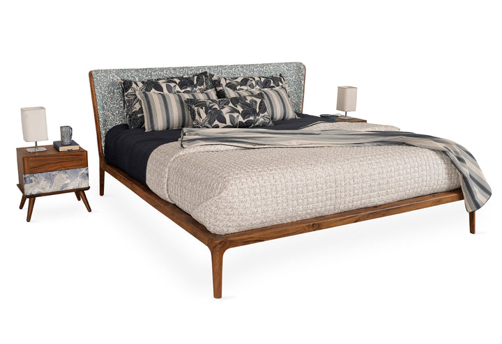 Nillyn - Teak Super King Size Bed with Floral Upholstery, Beds - Alankaram